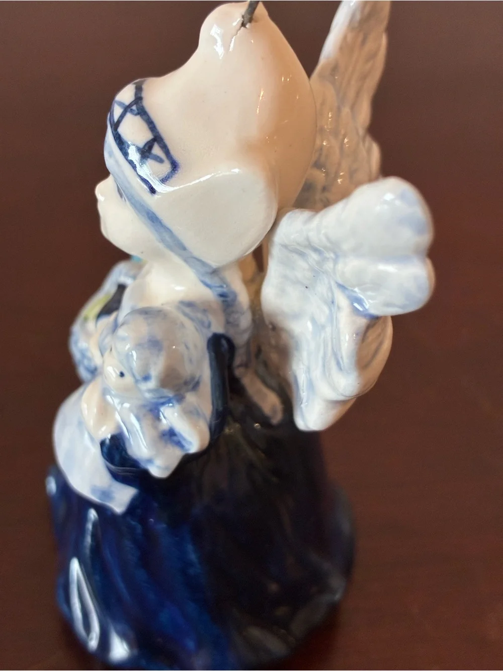 Vintage Delft Style Dutch Boy & Girl Angel Porcelain Christmas Ornaments Pair